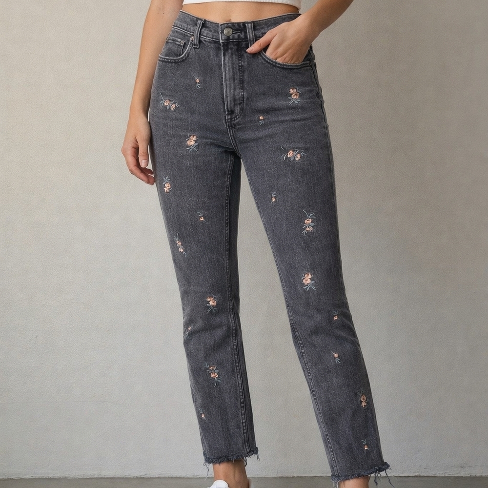 Abercrombie & Fitch Black Floral Straight Leg Jeans